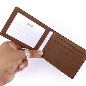 NEW Coach Men's Sport Calf Leather ID Card Case Dark Saddle